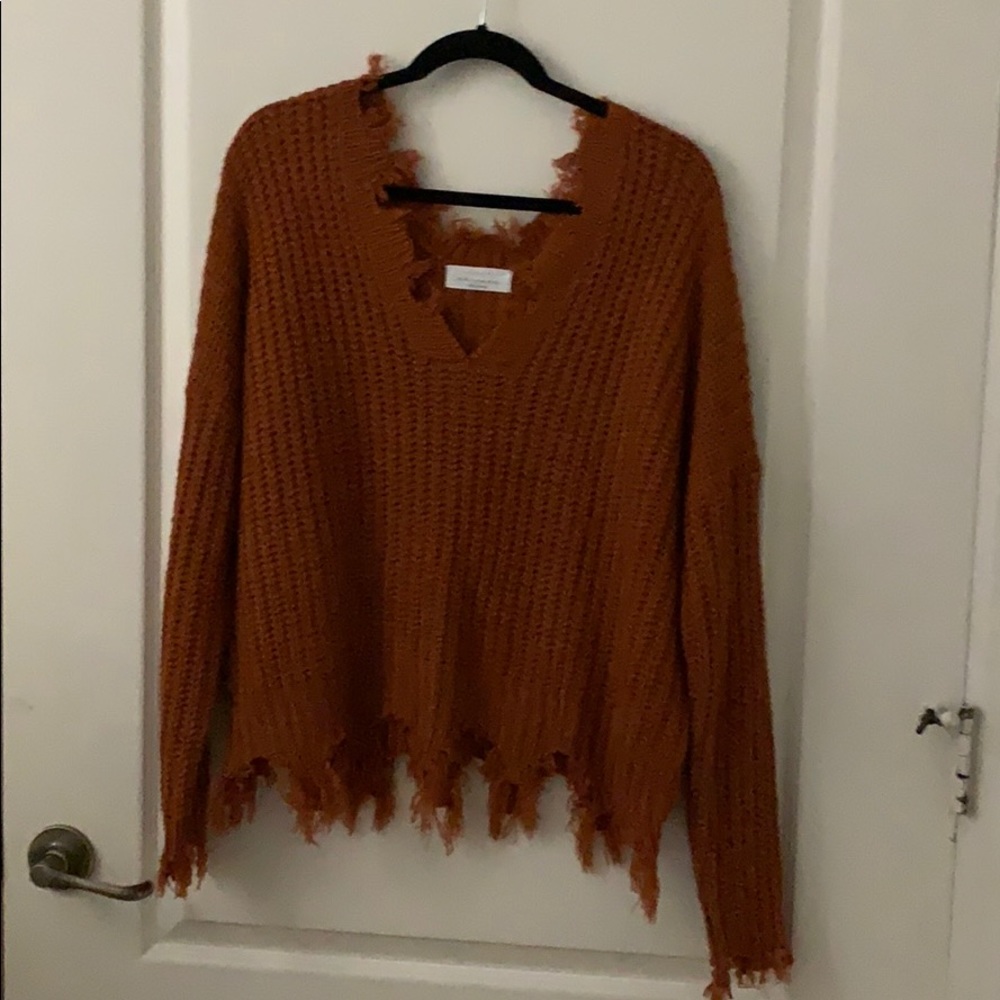 Burnt Orange Distressed Sweater
